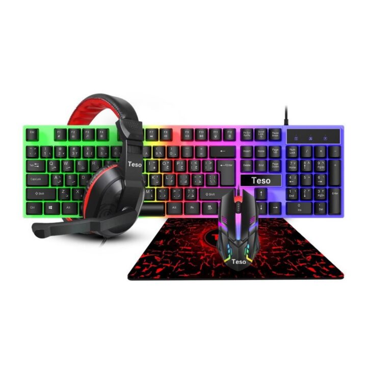 كيبورد سلكي + ماوس + سماعة + ماوس باد - T100 4IN1 RGB TESO