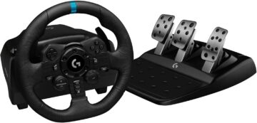 Logitech G923 Racing Wheel for PlayStation 4 (USB connection, PlayStation 5 compatible) featuring force feedback, dual-clutch, and LED indicator – Black
