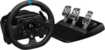 Logitech G923 TRUEFORCE Racing Wheel for Xbox One (USB connection, Xbox One compatible, featuring force feedback, LED display, and progressive brake pedal; Black)