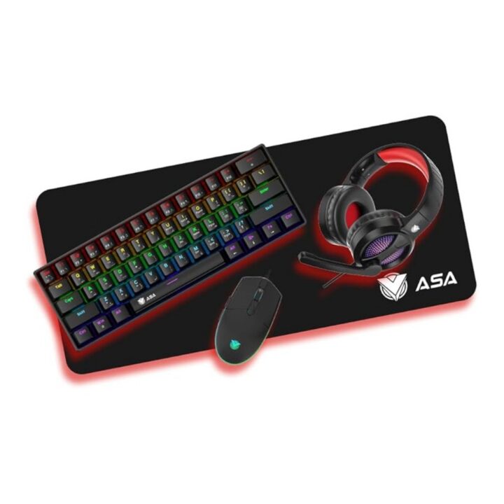 كيبورد ميكانيكي سلكي + ماوس + سماعة + ماوس باد - TOP LEVEL 4IN1 RGB ASA