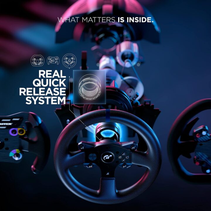 Thrustmaster T300 RS GT Racing Wheel for PlayStation 4 (USB, PS5 compatible) – Black, featuring powerful force feedback, gear shifters, and adjustable pedals