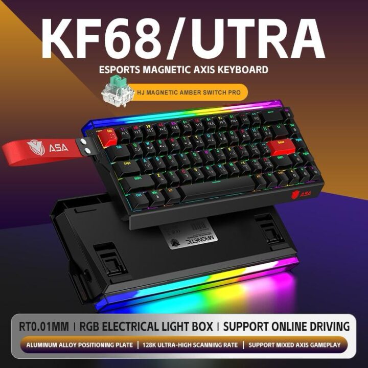 كيبورد ألعاب مغناطيسي سلكي 75% KF68 مع بطانة من 8 طبقات ومقبض مخصص منفذ USB نوع C/ بإضاءة ار بي جي (أسود)