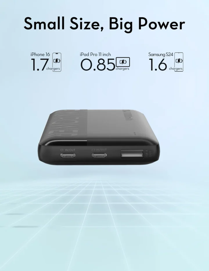 بنك طاقة RAVPower RP-PB1228 PD Pioneer بسعة 10000 مللي أمبير في الساعة وقوة 20 واط - لون أسود