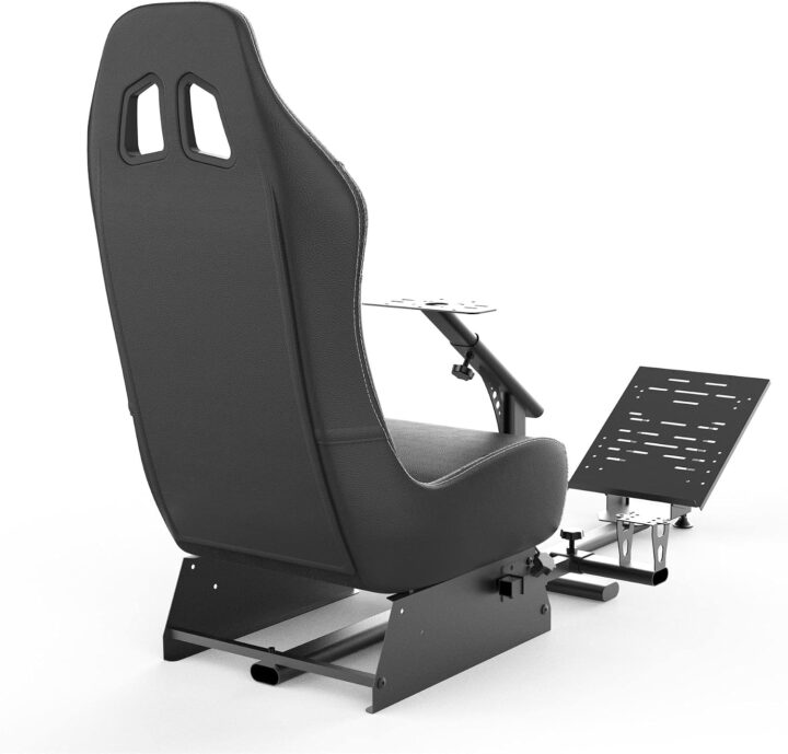 كرسي للألعاب ومحاكاة السباق قابل للطي والتعديل مصنوع من الفولاذ والفوم وجلد PVC باللون الأسود