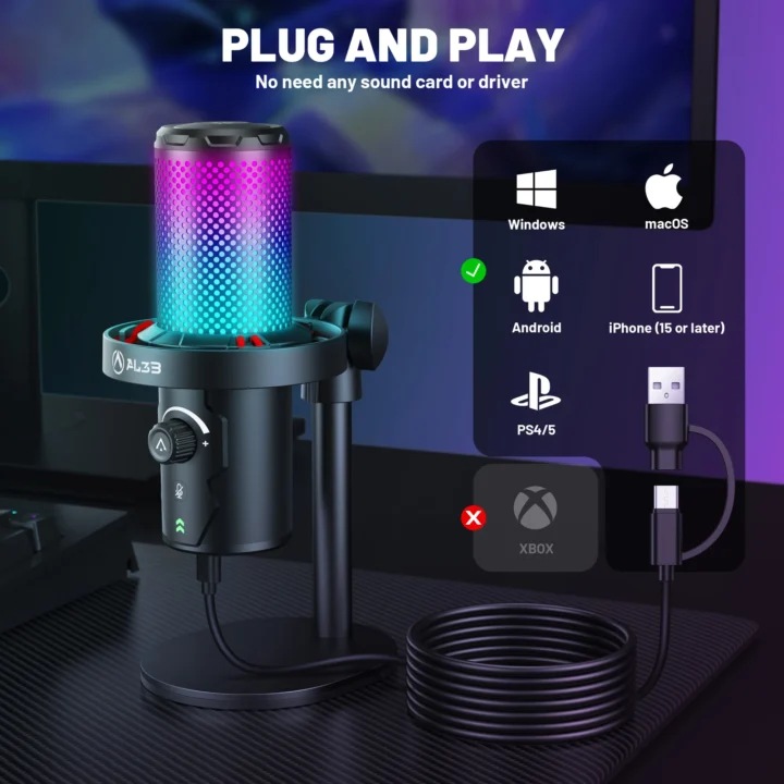 مايك العاب احترافي توفو TOFO 2in1 من AL3B - مايكروفون USB مع ذراع مكتب وقاعدة معدنية