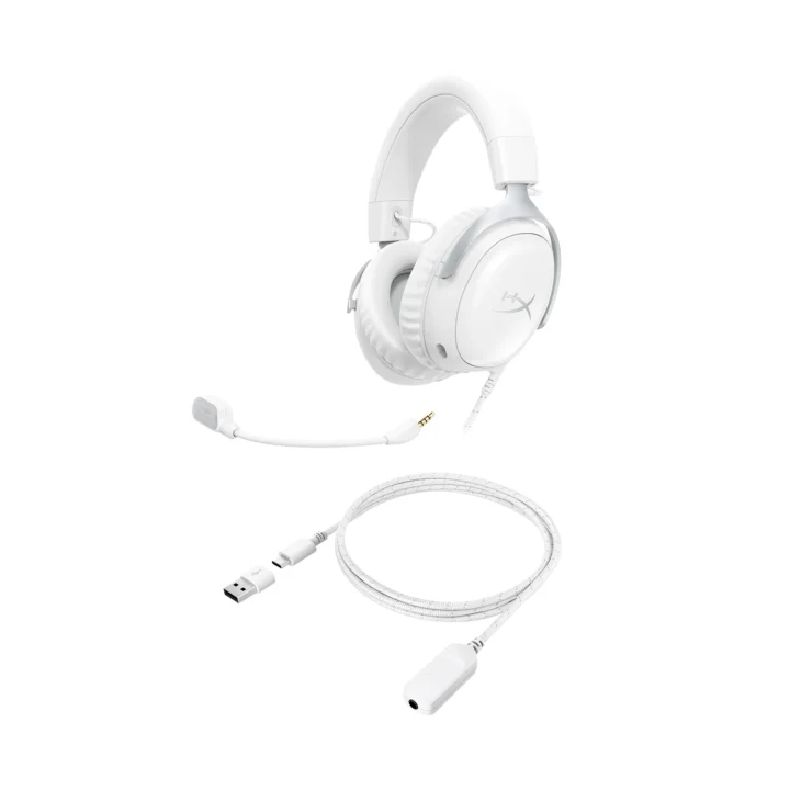 HyperX Cloud III Wired Gaming Headset for PC, PS5, and Xbox Series X|S – 53mm Angled Drivers, DTS Technology, Memory Foam Ear Cushions, Durable Frame, Ultra-Clear 10mm Microphone, USB-C/USB-A/3.5mm Connectivity – White