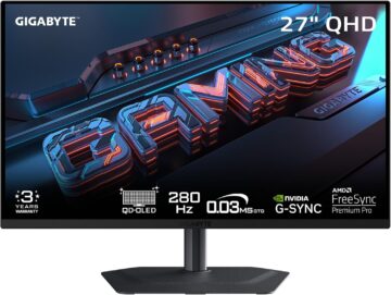 شاشة العاب GIGABYTE MO27Q2A، مقاس 27 بوصة بتقنية QD-OLED، بدقة QHD، ومعدل تحديث 280 هرتز، ووقت استجابة 0.03 مللي ثانية، وتقنية AMD FreeSync Premium Pro وNVIDIA G-Sync | MO27Q2A