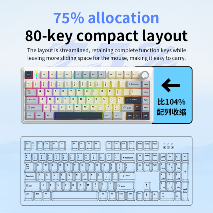 كيبورد قيمنق قابل للتبديل السريع بنسبة 75% من لدون LX87 - بطانة خمس طبقات وأزرار بلوتوث/لاسلكي/USB-C RGB مفتاح Gold Powder Switch (نجوم السماء)