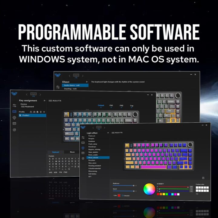 كيبورد أولا بتقنية بلوتوث موديل F75 برو مع إضاءة RGB و مفاتيح قابلة للبرمجة، لون رمادي متوافق مع اللابتوب باللغة الإنجليزية