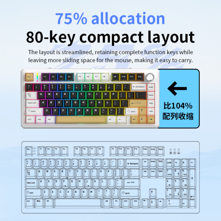 كيبورد قيمنق قابل للتبديل السريع بنسبة 75% من لدون LX87 - بطانة خمس طبقات وأزرار بلوتوث/لاسلكي/USB-C RGB مفتاح Gold Powder Switch (نجوم السماء)