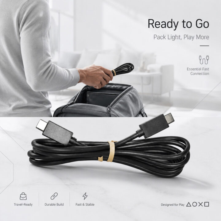 كابل شحن سريع 1.5 متر لجهاز PS5، كابل بيانات USB-C إلى C لجهاز PS5/بلاي ستيشن/ اكس بوكس