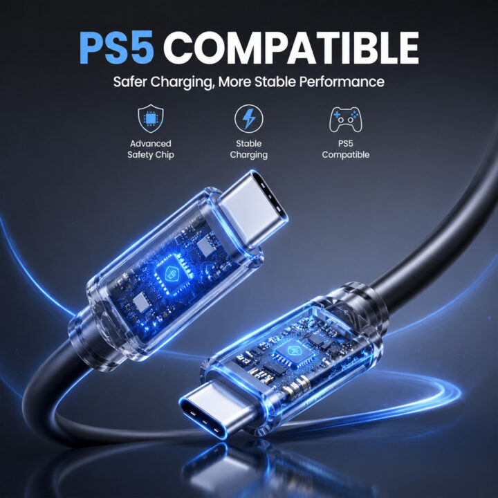 كابل شحن سريع 1.5 متر لجهاز PS5، كابل بيانات USB-C إلى C لجهاز PS5/بلاي ستيشن/ اكس بوكس