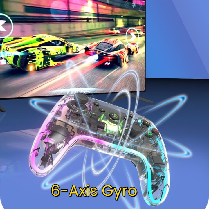 wireless game controller with RGB lights and remappable back buttons for Switch/Lite/Android/iOS/PC