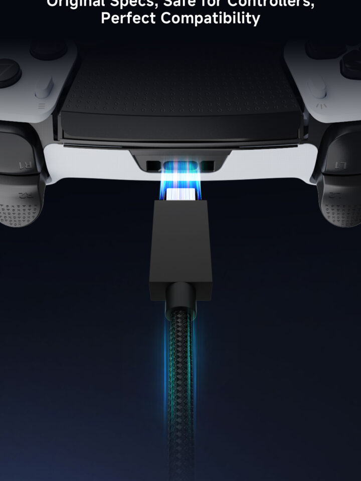كابل شحن ونقل بيانات مضفر USB-A إلى USB-C مقاس 2.8 متر لأيدي التحكم بلاي ستيشن/اكس بوكس